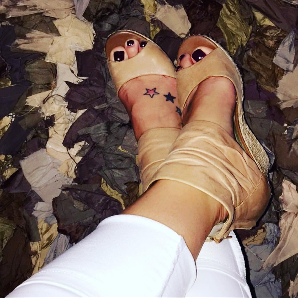 ISO... blush pink leather ankle wrap wedges